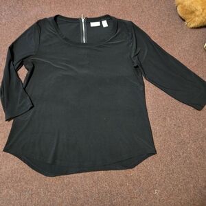 Chico's Size 1 Black Zip Back Shirt 3/4 Sleeve
